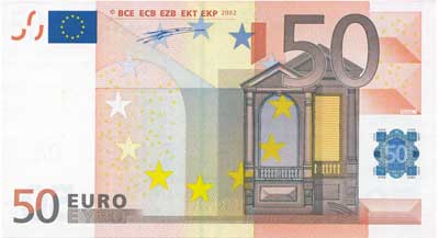 Банкнота достоинством 50 евро - Лицевая сторона.