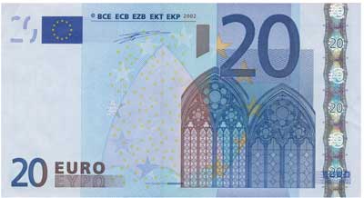 Банкнота достоинством 20 евро - Лицевая сторона.